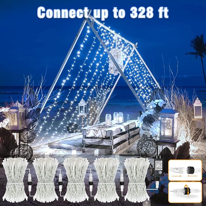 66FT 200 LED Christmas Lights Outdoor, Plug in Christmas String Lights Indoor, Waterproof & 8 Modes & Timer Function, Connectable Fairy Twinkle Light for Bedroom Classroom Wedding Party Decor, White