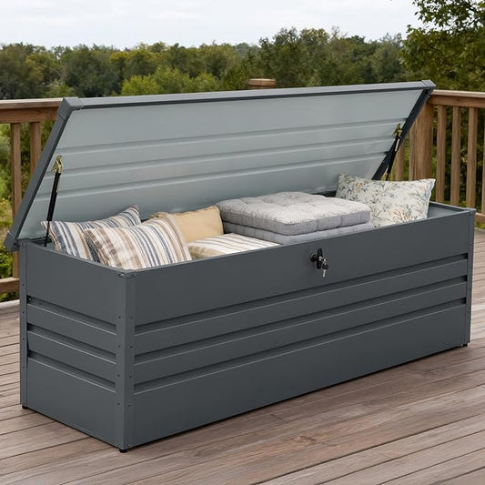 260 Gallon Waterproof Outdoor Storage Box, Extra Large Outside Metal Deck Storage Box for Patio Cushions, Garden Tools, Pool Supplies