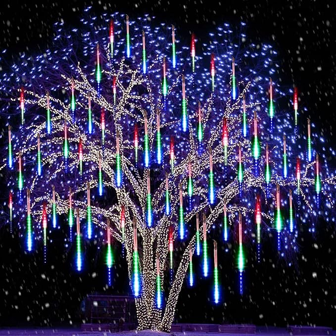 14.8ft Meteor Shower Lights - Waterproof, Connectable - Hanging Falling Rain Light for Tree, Bushes, Christmas(Multicolor)
