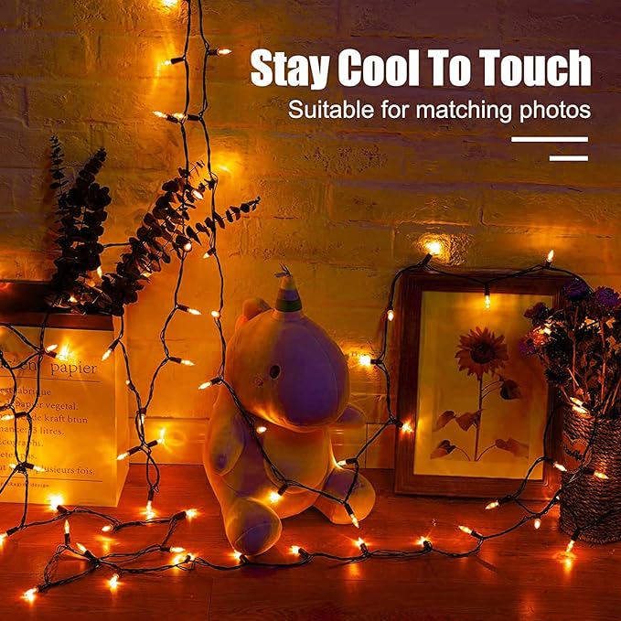 Orange LED Outdoor Halloween Lights, Halloween Decorations, 39 FT 100 LED Mini Lights with 8 Lighting Modes,Connectable String Light Plug in for Garden Patio Party Haunted House Ghost Holiday Decor