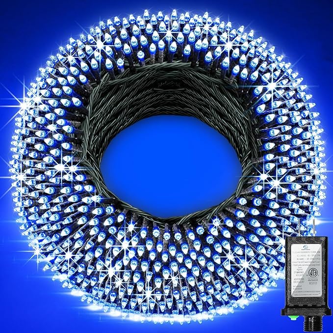 750 LED 240FT Christmas String Lights Outdoor, 12 Pro Modes and Timer Memory & Brightness, Plug in Waterproof Dark Green Wire Twinkle Light for for Xmas Yard Tree Wedding Party Decor (Blue)