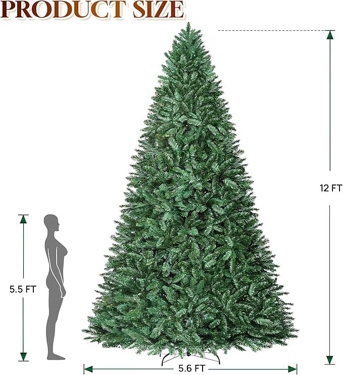 HOLLO STAR 12 ft Prelit Christmas Tree with 1086 LED Lights, App Control, Artificial Christmas Tree with Multi-Color RGBW Lights, 3993 Branch Tips, Metal Base, Easy to Assemble, for Home, Party