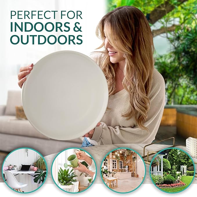 Willowy Matte White Ceramic Pot Saucer - Drainage Tray for 12, 13, 14, 15 Inch Planters + More Sizes