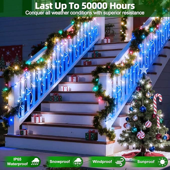 1620 LED Christmas Lights with 360Drops, 164ft 12 Modes Blue and White Outdoor String Lights with Timer Dimmable, Waterproof Hanging Twinkle Lights for Halloween Holiday Wedding Party Eaves Yard Decor