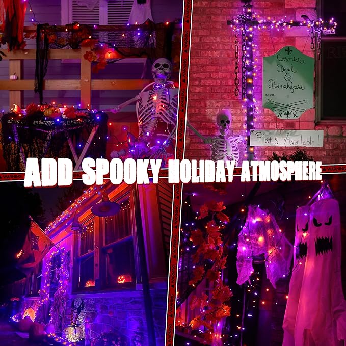 Ollny Halloween Lights Outdoor, 300 LED 100FT Orange and Purple Halloween Decorations with 8 Modes Timer, Plug in String Lights for Indoor Outside House Yard Party
