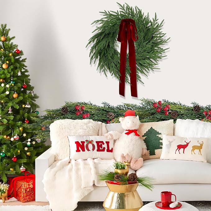6FT Artificial Cedar Christmas Garland Real Touch Realistic Soft and Thickness Garland Faux Full Greenery Holiday Garland for Mantel, Fireplace, Front Door, Indoor Outdoor Xmas Decoration