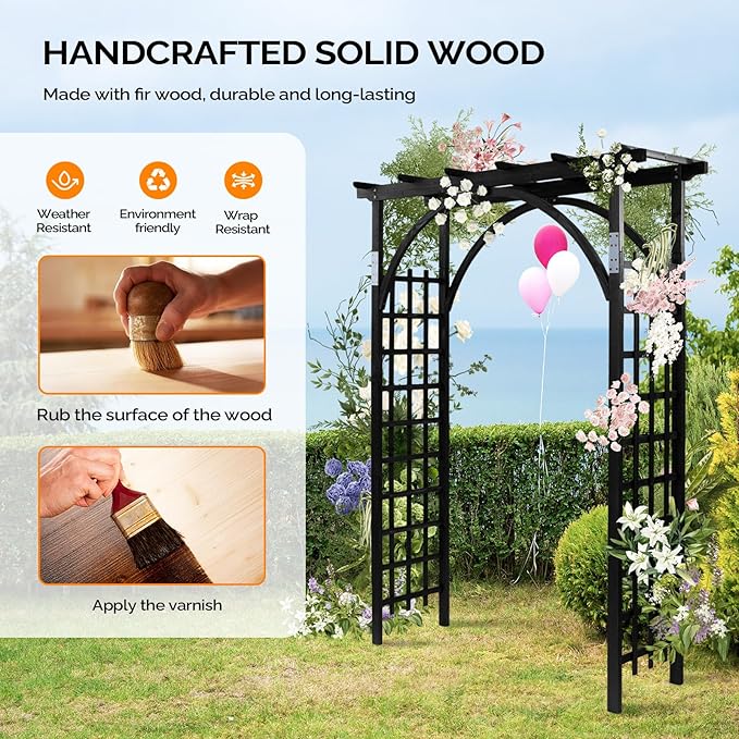 VINGLI 85in Wooden Arbor, Wedding Arch for Ceremony, Wood Trellis for Plant Climbing, Christmas Decor Pergola for Garden Backyard, Lawn (Black)