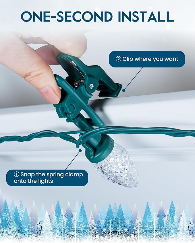 C9 LED Christmas Lights Outdoor with 100 Spring Clips, 81FT 100 LED C9 String Lights Waterproof Connectable Commercial Grade for Outside Roofline Patio House Garden Yard Christmas Decor, White 2 Pack