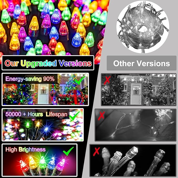 750 LED 240FT Christmas String Lights Outdoor, 12 Pro Modes and Timer Memory & Brightness, Plug in Waterproof Dark Green Wire Twinkle Light for for Xmas Yard Tree Wedding Party Decor (Multicolor)