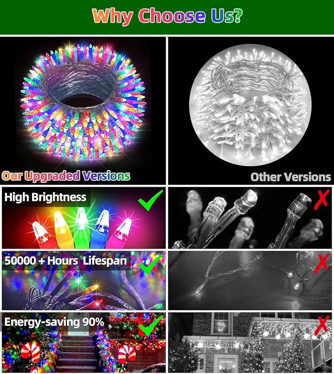 300LED Chrstmas Lights, 75ft Indoor Outdoor Christmas String Lights with 12 Modes, Multicolor ChristmasTree Lights with Timer Dimmable Connectable for Fence Garden Wedding Party Decor Multicolor