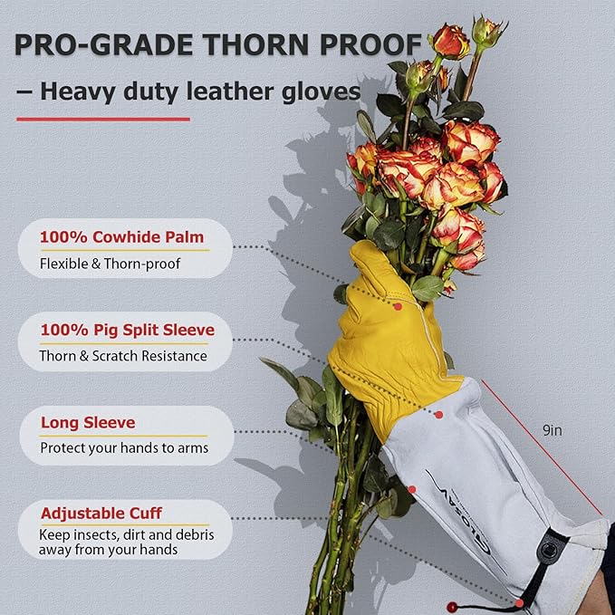 Gardening Gloves Thorn Proof for Rose Pruning & Cactus Trimming, Long Leather Garden Gloves for Women & Men (XL)