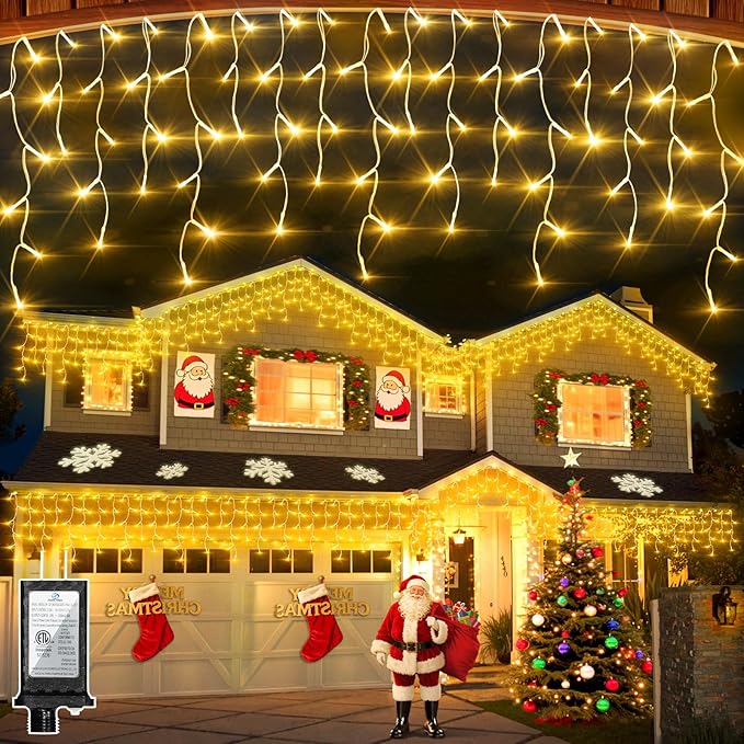 810 LED Christmas Lights with 180Drops, 82ft 12 Modes Warm White Fairy String Lights with Timer Dimmable, Waterproof Twinkle Lights for Indoor Outdoor Holiday Wedding Party Eaves Yard Christmas Decor