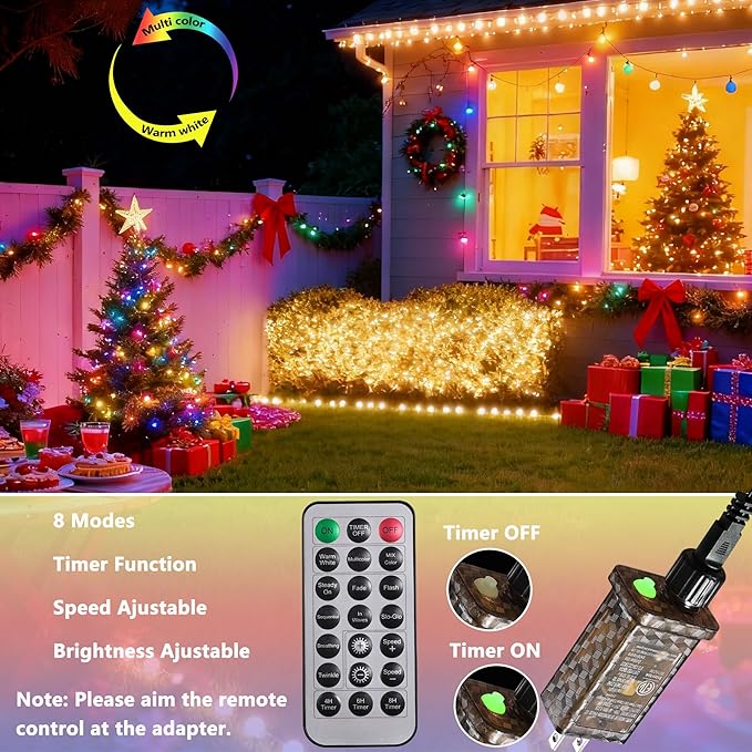 Joomer Color Changing Christmas Lights, 100FT 300 LED String Lights with Remote Timer Dimmable Connectable Fairy String Outdoor Waterproof for Christmas Decoration (Warm White to Multicolor)