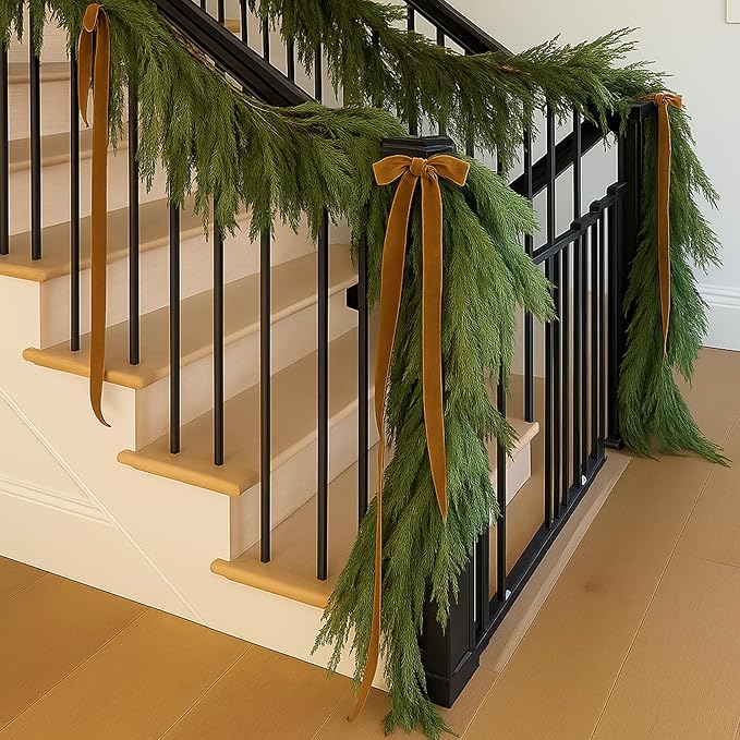 Janinka 6 Pcs Light Brown Velvet Christmas Swag Bow 31.5 x 23.6 inch Large Neutral Christmas Ornament Vintage Rustic Velvet Staircase Wreath Bows Xmas Tree Topper Bows Large Bow for Outdoor