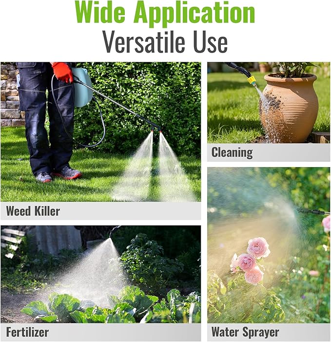 2 Gallon Battery Powered Sprayer, Rechargeable Electric Sprayer with 2 Speeds, 4 Nozzles, Battery Indicator, Retractable Wand, Adjustable Padded Shoulder Straps and Storage Bag for Lawn and Garden