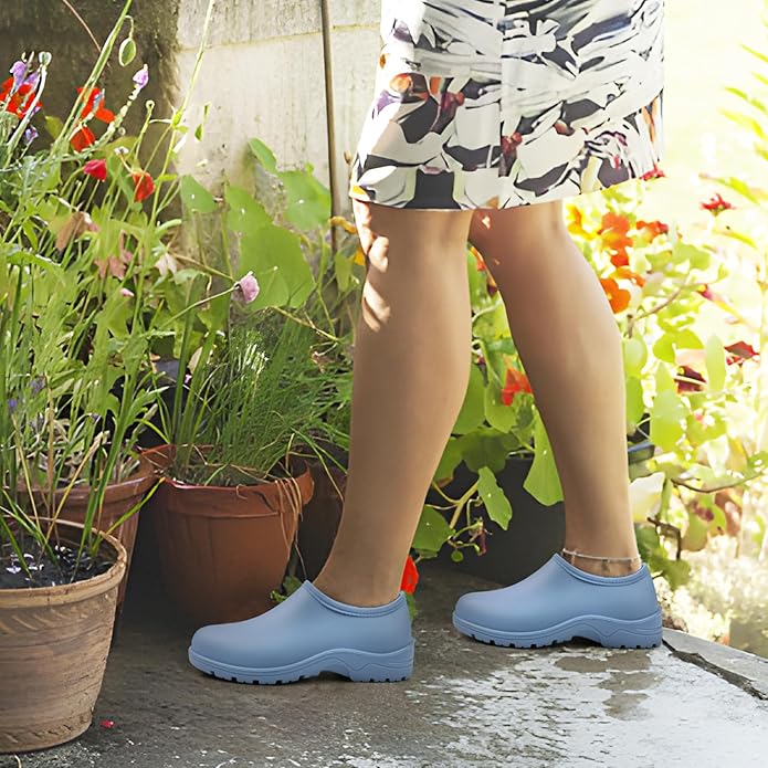 DKSUKO Waterproof Garden Shoe for Women Outdoor Slip-On Rain Boots Short Ankle Work Shoes and Garden Clogs with Comfort Insole