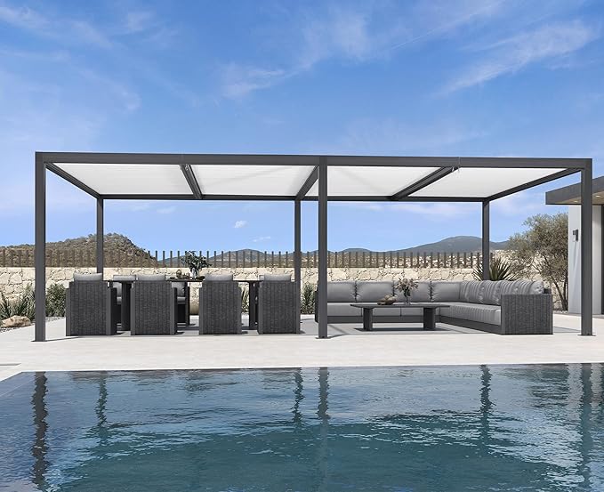 PURPLE LEAF Louvered Pergola 14' x 24' Outdoor Aluminum Pergola with Hidden Drainage System and White Adjustable Sun Shade Roof Patio Hardtop Oversized Pergolas for Estate Patio Outdoor Kitchen Pool