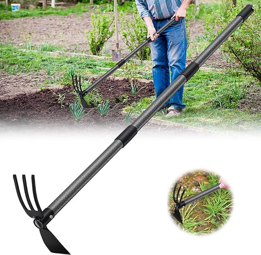 Garden Hoe, 2 in 1 Hand Hoe Garden Tools,45 Inch Long Handle,Garden Hoe and Cultivator for Weeding Cultivating Planting, Small Hand Rake Tiller for Flower Bed Gardening, Loosening Soil