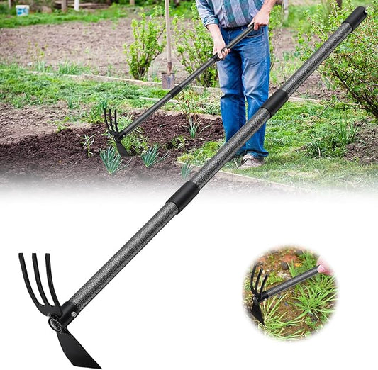 Garden Hoe, 2 in 1 Hand Hoe Garden Tools,60 Inch Long Handle,Garden Hoe and Cultivator for Weeding Cultivating Planting, Small Hand Rake Tiller for Flower Bed Gardening, Loosening Soil