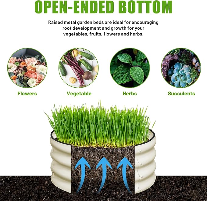 SnugNiture 2x2x1ft Round Galvanized Raised Garden Bed Kit Outdoor, Metal Planter Box for Planting Plants Vegetables, White