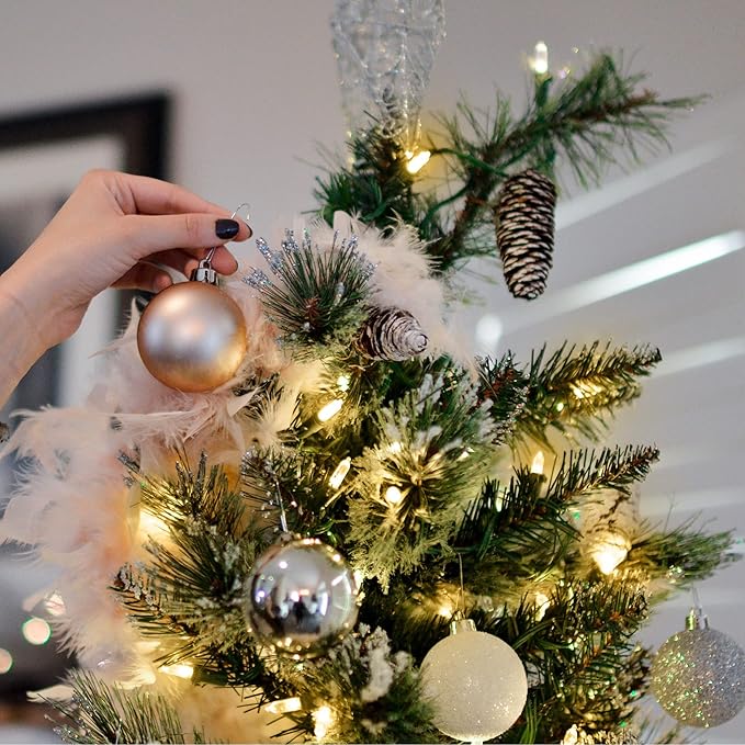 WATERGLIDE 2 Pack 50 LED Outdoor Christmas Lights, 16FT Battery Operated Mini String Lights with 8 Modes & Timer, Xmas Tree Lights Waterproof for Patio Garden Party Wedding Holiday Decor, Warm White