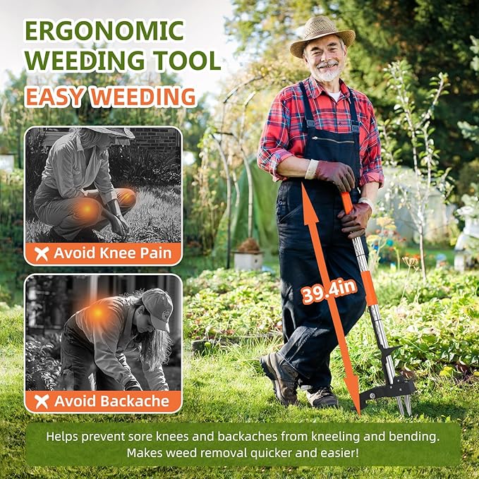 SHANTRA Weed Puller Tool, 4-Claw Stand Up Weed Puller Tool with Long Handle, Garden Weeder Puller Heavy Duty Stand Up Weeder, Weeding Tool for Lawn, Yard, Garden, Crabgrass, Dandelion Picker