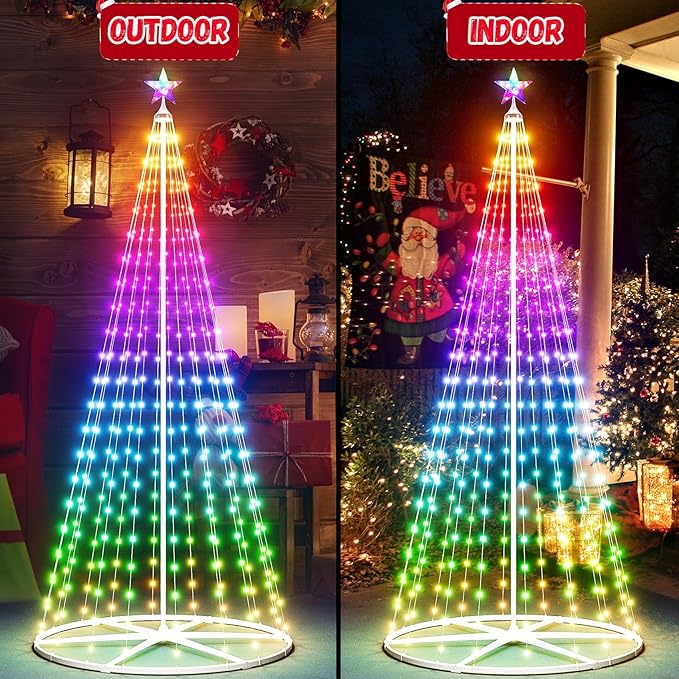 7.5FT LED Smart Christmas Tree - Outdoor & Indoor Lighted Christmas Tree Decorations Christmas Cone Tree App Control Color Changing Light for Yard & Garden