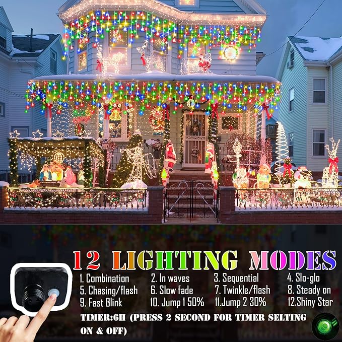 52FT Christmas Lights Outdoor Decorations 480LED Fairy String Light 12 Lighting Modes with Timer Memory Waterproof Christmas Light for Yard Roof Party Holiday Wedding Garden Decor