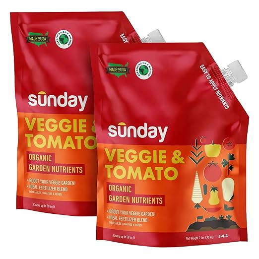 Sunday Garden Naturals Veggie + Tomato Plant Food Mix - Boost Growth in Vegetables, Tomatoes & Herbs - 5-4-4 NPK Mix - for Indoor & Outdoor Use - Feeds for 4-6 Weeks - 2 Pack, 2lb Mix