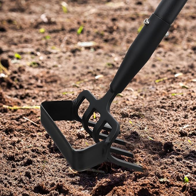 2-in-1 Garden Hoe Tool, Adjustable Length from 37 to 60inch, Ergonomic Design for Weeding and Raking, Durable and Rust-Proof Blade, Save Time and Effort