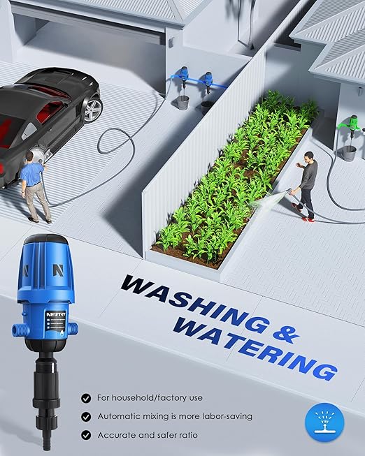 NEWTRY Fertilizer Injector for Drip Irrigation, 1%-10% Adjustable Dosing Pump, 3/4'' NPT Water Powered Liquid Doser for Garden, Greenhouse, Irrigation & Hydroponic System, Farm, Grow Tent Blue