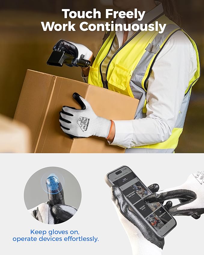 toolant Nitrile Coating Work Gloves for Men, Superior Oil Resistance, Safety Work Gloves with Grip, Touch Screen