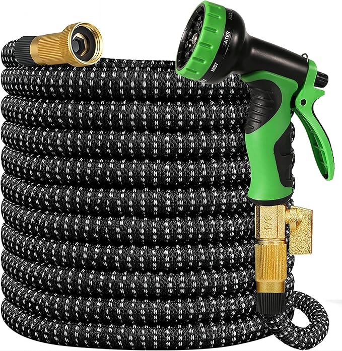 100 ft Expandable Garden Hose, 2025 New No Kink Flexible Water Hose 100ft, 10 Pattern Spray Nozzle, Leakproof Solid Brass Fittings, Reinforced Durable Latex Core, Ultra Lightweight & No Tangle