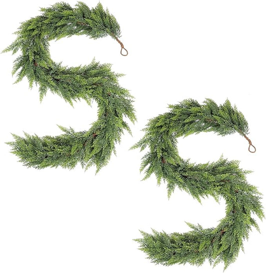 WBHome 2PCS Real Touch Juniper Garland for Christmas Holiday Seasonal Outdoor/Indoor Home Decor, 6FT Long