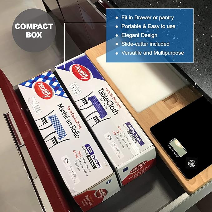 Neatiffy Disposable Plastic Table Cloth Roll | 54 in x 108 Ft Waterproof Tablecloth | Table Cover for Rectangle, Square, Round Oval Tables | Picnic, Party, Banquet, Birthdays, Weddings - Royal Blue