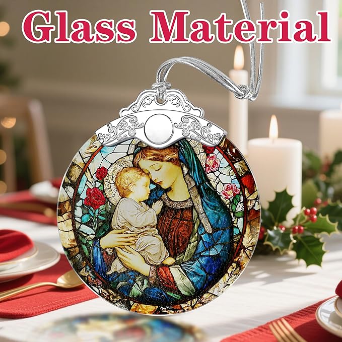 Virgin Mary Stained Glass Ornament, Christian Christmas Ornaments, Christmas Tree Ornaments, Catholic Home Decor, Holiday Decor, Unique Xmas Gifts, Gift Idea, Christian Gifts, Religious Gift﻿
