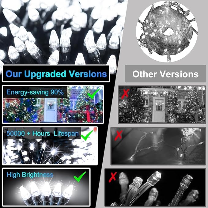 750 LED 240FT Christmas String Lights Outdoor, 12 Pro Modes and Timer Memory & Brightness, Plug in Waterproof Dark Green Wire Twinkle Light for for Xmas Yard Tree Wedding Party Decor (Cool White)