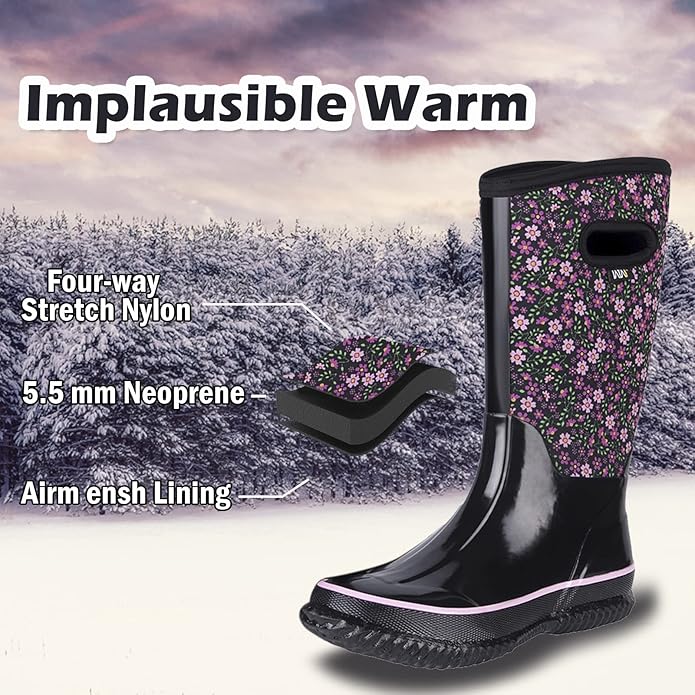 WTW Mid Calf Rain Boots for Women - Waterproof Insulated Neoprene Mud Boots Outdoor Hunting Garden Boots