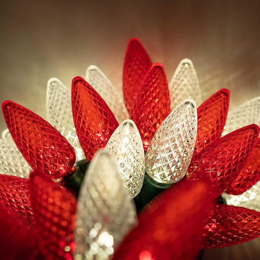 Wintergreen Lighting C9 Red and White Christmas Lights Set of 24, 16.3 Ft. LED Christmas Lights Red-Warm White Indoor-Outdoor C9