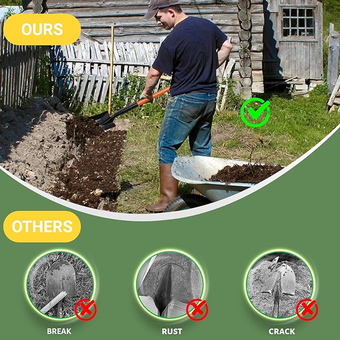 Shovel, Garden Shovels for Digging, Small Spade Square Trench Shovel with 43.3" Metal Handle,Mini Transfer Small Flat Shovels for Gardening,Planting,Digging,Landscaping,Camping,Kids Sand Beach Shovels