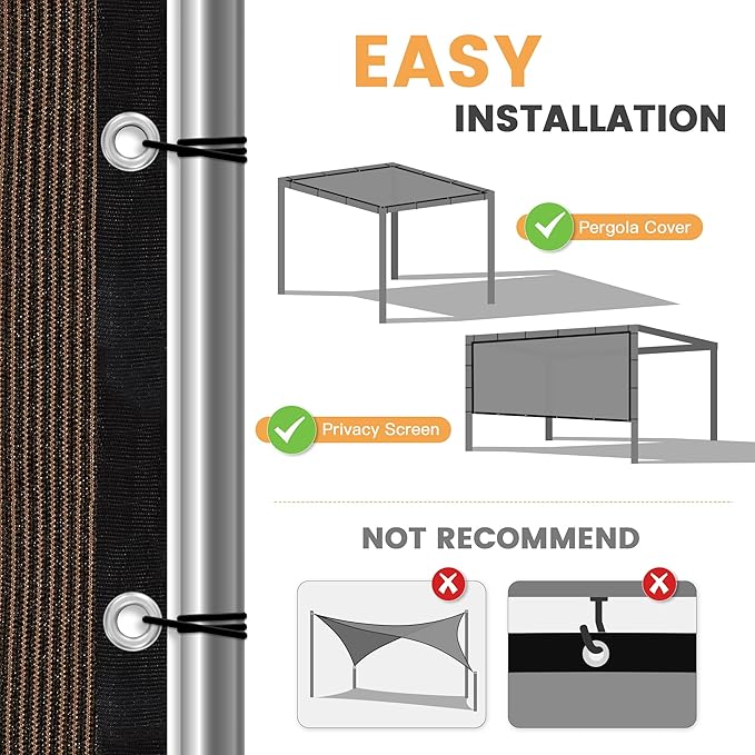 VICLLAX Shade Fabric Sun Shade Cloth Privacy Screen with Grommets for Patio Garden Pergola Cover Canopy 12x12 FT, Mocha