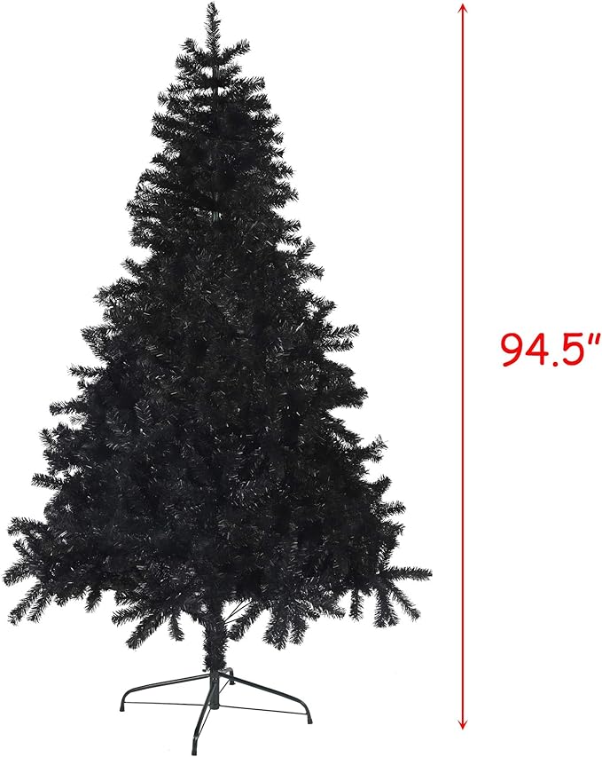 Black 8ft Artificial PVC Christmas Tree with 1500 Tips & Metal Stand Gorgeous Faux-Pine Halloween Xmas Tree Seasonal Holiday Decoration for Home,Office and Party
