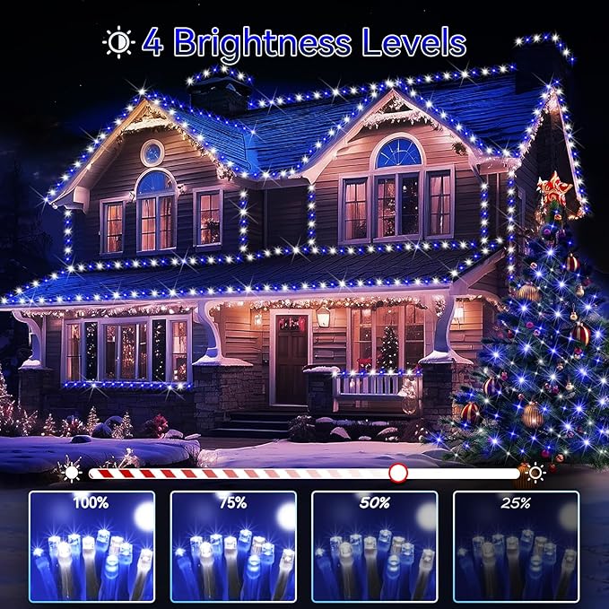 Hezbjiti 2 Pack 1000 LED 403 FT Christmas String Lights Outdoor, 8 Lighting Modes IP44 Waterproof Fairy Lights with Timer and Dimmable Function for Party Tree Decorations (Blue+White, Clear Wire)