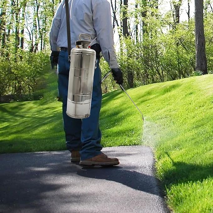 HOSTIC 2 Gallon Stainless Steel Sprayer Hand Pump Sprayer with Pressure Gauge Safety Valve Adjustable Nozzle for Gardening Lawn and Cleaning