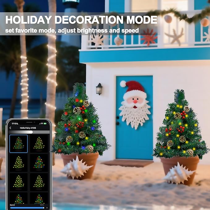 2pack 30Inch Outdoor Front Porch Lighted Christmas Trees, Multicolor/Warmwhite, Smart App&Remote, Timer, Music Sync, Pre-Lit Battery Operated Planter Urn Filler, Outside Xmas Yard Porch Decor