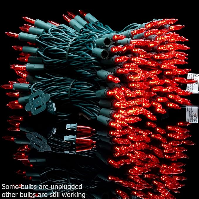 YULETIME 200 Count Red LED Christmas Lights, 66 Feet Green Wire UL Certified Commercial Grade Holiday String Light Set (Red)