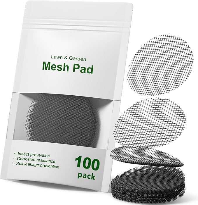 LE TAUCI Plant Pot Hole Mesh Pads, 2-Inch Round Flower Pot Drainage Covers, Prevent Soil Loss, Durable Reusable, Bonsai Bottom Grid Mat, Gardening Essentials, 100-Pack