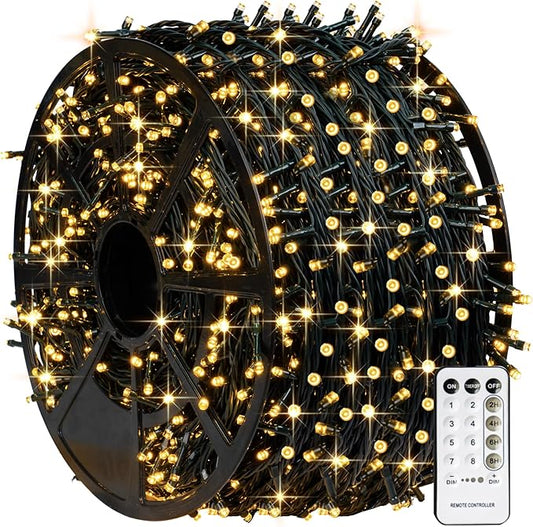 TW SHINE Christmas Lights, 1000 LED 328FT Christmas Tree Lights Plug in with 8 Modes, Remote Waterproof Christmas String Lights Outdoor Indoor Decorations for Xmas Party Yard Decor, Warm White