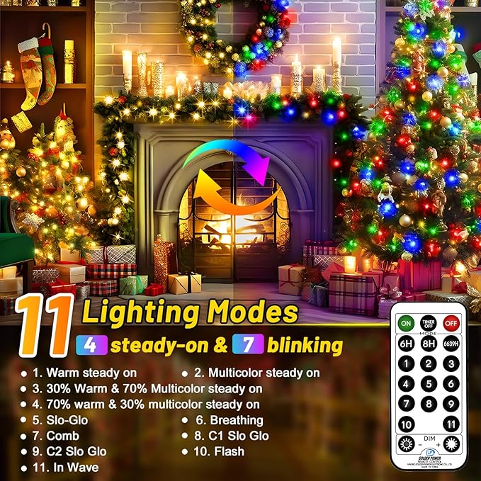 KNONEW 1000 LED 403FT Christmas Lights Outdoor Green Wire Color Changing String Lights with 11 Modes & Timer Dimmable Fairy Light for Xmas Tree Roof Yard Wedding Decorations(Warm White to Multicolor)