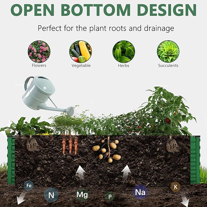 FOOWIN 8x4x2ft Galvanized Raised Garden Bed, Planter Raised Garden Boxes Outdoor, Large Metal Raised Beds for Gardening, Garden Bed for Vegetables, Flowers, Herb,478 Gallon Capacity, Green